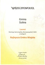 Gmina Solina Laureat Rankingu Samorzdw Rzeczypospolitej 2005
w kategorii Najlepsza Gmina Wiejska

