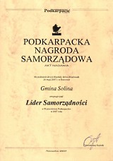 Podkarpacka Nagroda Samorzdowa Gmina Solina Lider Samorzdnoci w 2007

